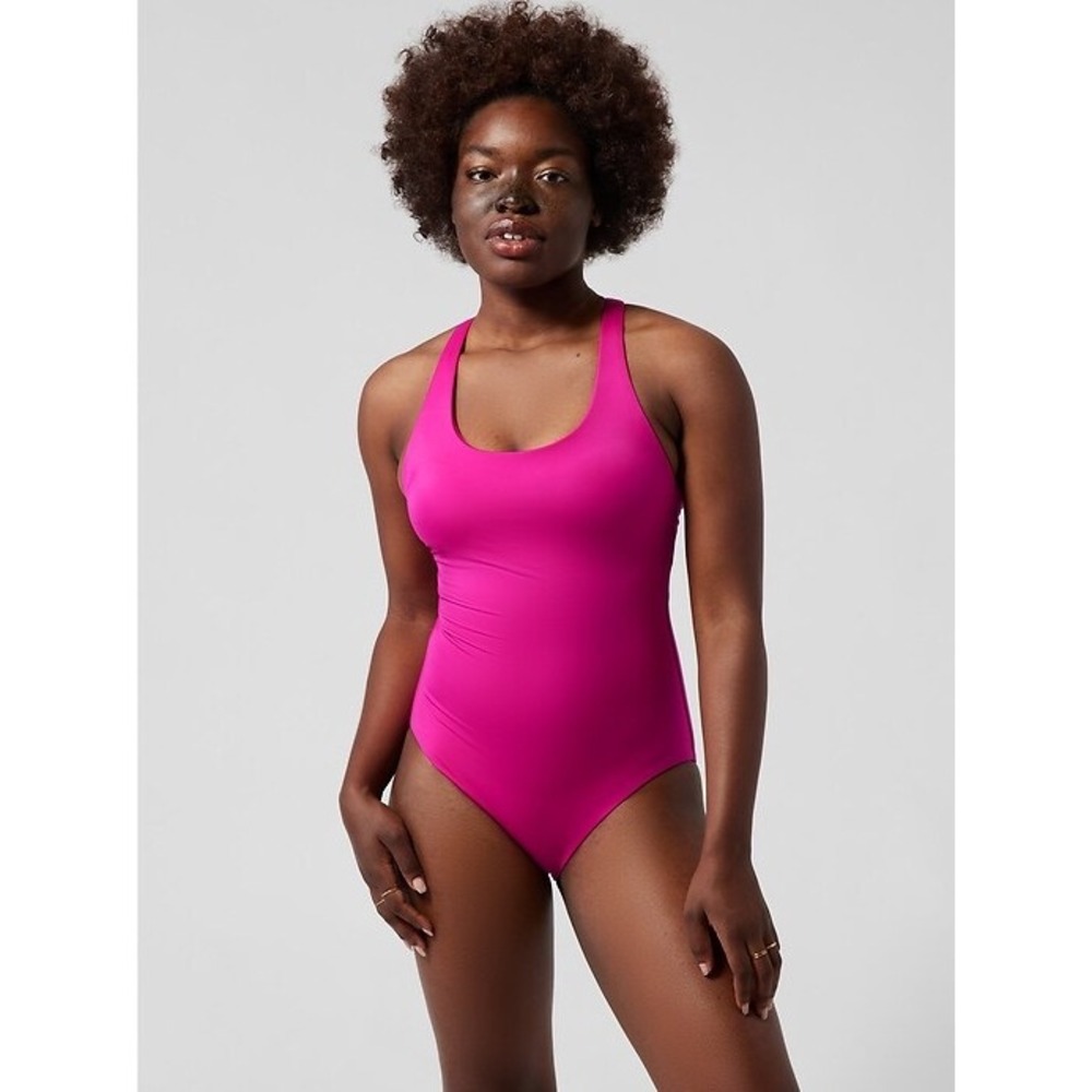 Athleta Malibu One Piece Swimsuit Fuchsia Pink Strappy Racerback Small
